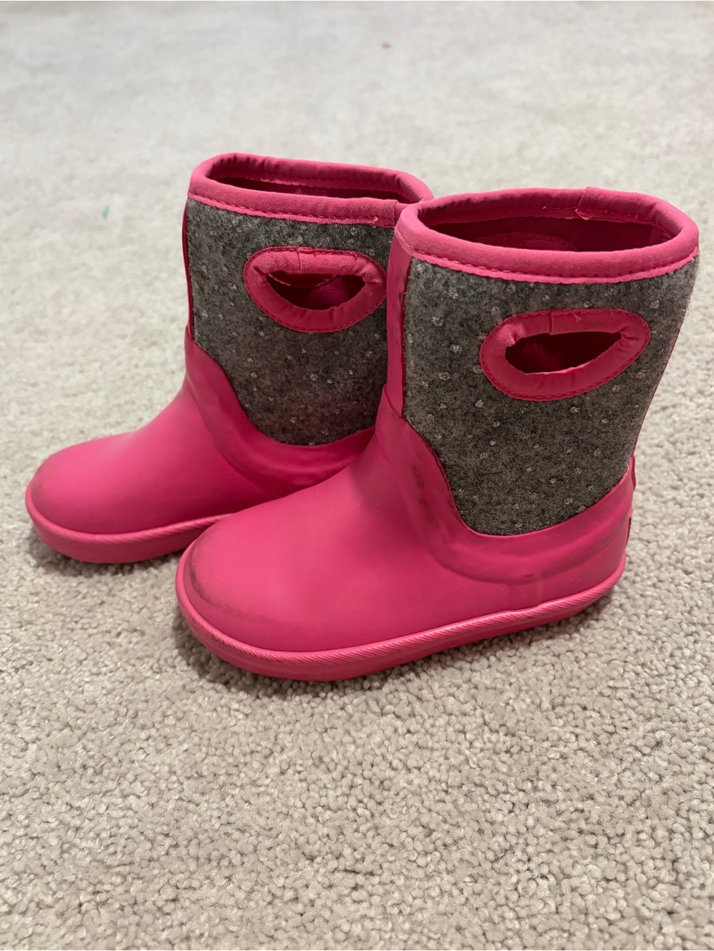 UGG Kids Bright Pink and Gray Handle Rain Boots